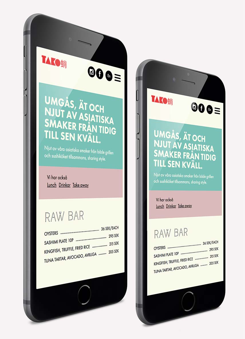 Tako — meny på iPhone